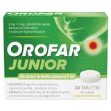 Orofar Junior 1 mg + 1 mg, dla dzieci powyżej 6 lat, smak pomarańczowy, 24 tabletki do ssania - miniaturka zdjęcia produktu