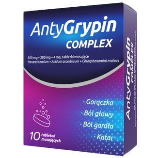 AntyGrypin Complex 500 mg + 200 mg + 4 mg, 10 tabletek musujących KRÓTKA DATA - zdjęcie produktu