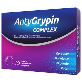 AntyGrypin Complex 500 mg + 200 mg + 4 mg, granulat musujący, 10 saszetek - zdjęcie produktu
