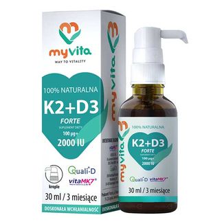 MyVita K2 + D3 Forte, witamina K 100 µg + witamina D 2000 j.m., krople, 30 ml USZKODZONE OPAKOWANIE - zdjęcie produktu