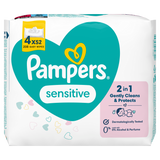 Pampers Sensitive, chusteczki nawilżane, 4 x 52 sztuki USZKODZONE OPAKOWANIE - miniaturka zdjęcia produktu