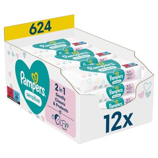 Pampers Sensitive, chusteczki nawilżane, delikatna skóra dzieci i niemowląt, 12 x 52 sztuki USZKODZONE OPAKOWANIE - zdjęcie produktu