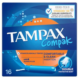 Tampax Compak Super Plus, tampony higieniczne z aplikatorem, 16 sztuk USZKODZONE OPAKOWANIE - zdjęcie produktu