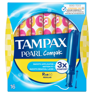 Tampax Compak Pearl, tampony higieniczne z aplikatorem, Regular, 16 sztuk Tampax Compak Pearl, tampony higieniczne z aplikatorem, Regular, 16 sztuk - zdjęcie produktu