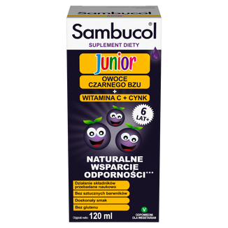 Sambucol Junior, płyn dla dzieci po 6 roku życia i dorosłych, 120 ml - zdjęcie produktu