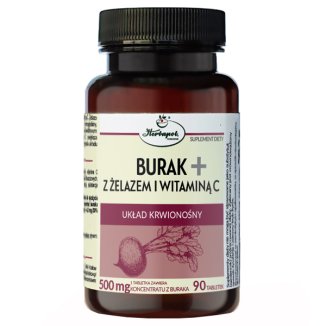 Herbapol Burak+ z żelazem i witaminą C, 90 tabletek - zdjęcie produktu