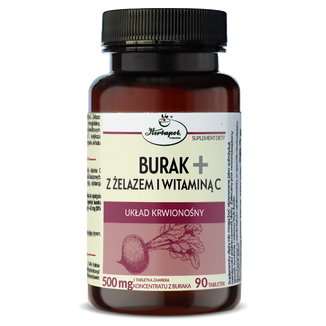 Herbapol Burak+ z żelazem i witaminą C, 90 tabletek - zdjęcie produktu
