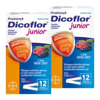 Dicoflor Junior, dla dzieci od 3 roku i dorosłych, smak owoców leśnych, 2 x 12 saszetek - zdjęcie produktu