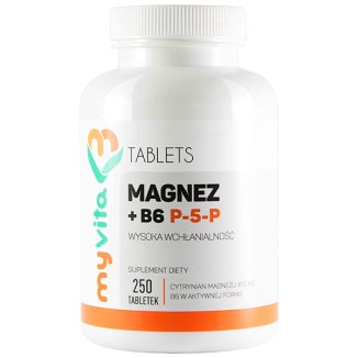 MyVita, Magnez + witamina B6 P-5-P, 250 tabletek - zdjęcie produktu