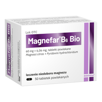 Magnefar B6 Bio 60 mg + 6,06 mg, 50 tabletek - zdjęcie produktu