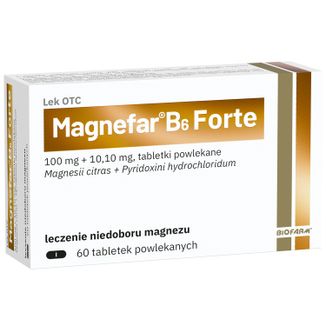 Magnefar B6 Forte 100 mg + 10,10 mg, 60 tabletek powlekanych - zdjęcie produktu