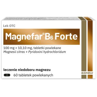 Magnefar B6 Forte 100 mg + 10,10 mg, 60 tabletek powlekanych - zdjęcie produktu