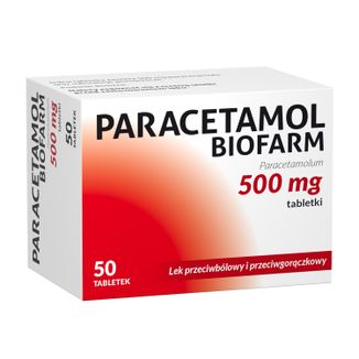 Paracetamol Biofarm 500 mg, 50 tabletek KRÓTKA DATA - zdjęcie produktu