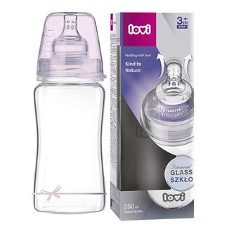 Lovi Diamond Glass, butelka szklana ze smoczkiem dynamicznym, Baby Shower, od 3 miesiąca, 250 ml - zdjęcie produktu