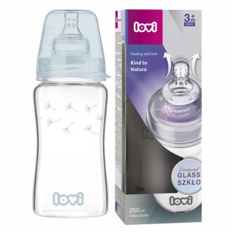 Lovi Diamond Glass, butelka szklana, antykolkowa ze smoczkiem o wolnym przepływie, Botanic, od 3 miesiąca, 250 ml - zdjęcie produktu