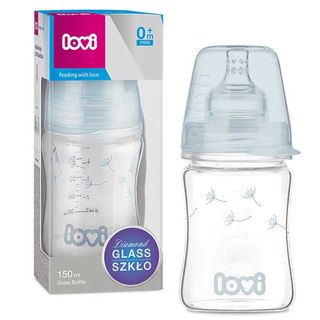 Lovi Diamond Glass, butelka szklana ze smoczkiem dynamicznym, mini, Botanic, od urodzenia, 150 ml - zdjęcie produktu