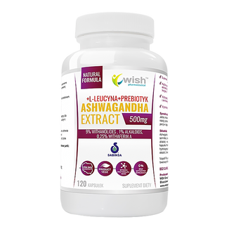 Wish Ashwagandha Extract, ashwagandha 500 mg + L-leucyna + prebiotyk, 120 kapsułek - zdjęcie produktu