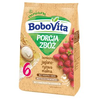 BoboVita Porcja Zbóż Kaszka jaglano-ryżowa, malina, bezmleczna, bez dodatku cukru, po 6 miesiącu, 170 g - zdjęcie produktu