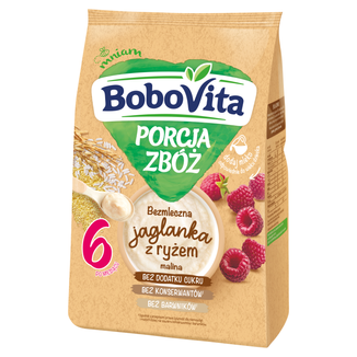 BoboVita Porcja Zbóż Kaszka jaglano-ryżowa, malina, bezmleczna, bez dodatku cukru, po 6 miesiącu, 170 g - zdjęcie produktu