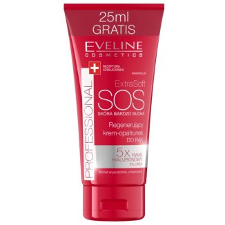 Eveline Cosmetics ExtraSoft SOS, krem-opatrunek do rąk, skóra bardzo sucha, 75 ml + 25 ml w prezencie - zdjęcie produktu