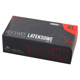Doman+, rękawice lateksowe, niejałowe, pudrowane, rozmiar XL, 100 sztuk USZKODZONE OPAKOWANIE - zdjęcie produktu