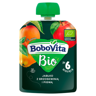 BoboVita Bio Mus w tubce, jabłko z brzoskwinią i pigwą, po 6 miesiącu, 80 g KRÓTKA DATA - zdjęcie produktu
