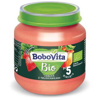 BoboVita Bio Deser, jabłko z truskawkami po 5 miesiącu, 125 g KRÓTKA DATA - zdjęcie produktu