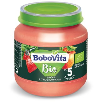 BoboVita Bio Deser, jabłko z truskawkami po 5 miesiącu, 125 g - zdjęcie produktu