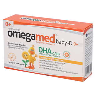 Omegamed Baby+D 0+, DHA + witamina D, od urodzenia, 30 kapsułek twist-off - zdjęcie produktu