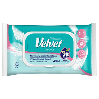 Velvet Intima, papier toaletowy nawilżany 2w1, z klipsem, 42 sztuki - zdjęcie produktu