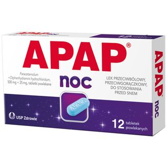 Apap Noc 500 mg + 25 mg, 12 tabletek powlekanych - zdjęcie produktu