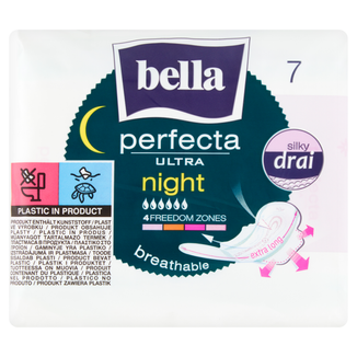 Bella Perfecta Ultra, podpaski higieniczne ze skrzydełkami, ekstra długie, Night, 7 sztuk - zdjęcie produktu