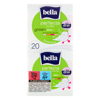 Bella Perfecta Ultra, podpaski higieniczne SilkyDrai ze skrzydełkami, Green, 20 sztuk - zdjęcie produktu
