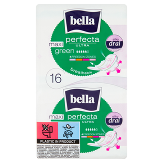 Bella Perfecta Ultra, podpaski higieniczne SilkyDrai ze skrzydełkami, Maxi Green, 16 sztuk - zdjęcie produktu