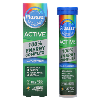 Plusssz Active 100% Energy Complex, 20 tabletek musujących USZKODZONE OPAKOWANIE Plusssz Active 100% Energy Complex, 20 tabletek musujących USZKODZONE OPAKOWANIE - zdjęcie produktu