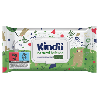 Kindii Natural Balance, chusteczki nawilżane dla niemowląt i dzieci, 60 sztuk - zdjęcie produktu