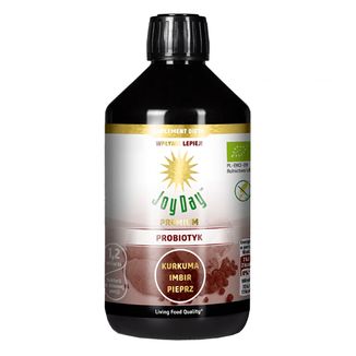 Joy Day Premium Probiotyk, Kurkuma, Imbir, Pieprz, napój ekologiczny, 500 ml KRÓTKA DATA - zdjęcie produktu
