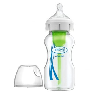 Dr Brown's Options+, butelka antykolkowa, szklana, szeroka szyjka, ze smoczkiem, poziom 1, 0-3 miesiąca, 270 ml - zdjęcie produktu