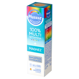 Plusssz 100% Multiwitamina + Magnez, smak mango-pomarańcza, 20 tabletek musujących KRÓTKA DATA - zdjęcie produktu