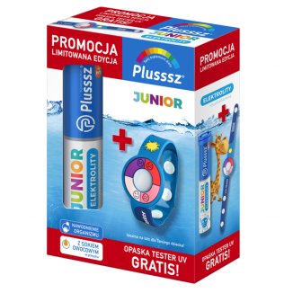 Plusssz Junior Elektrolity + Multiwitamina, 20 tabletek musujących + Opaska Tester UV gratis - zdjęcie produktu
