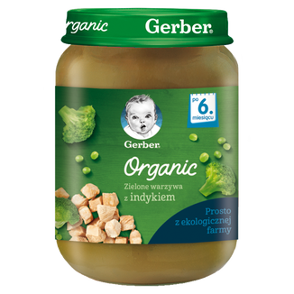 Gerber Organic Obiadek, zielone warzywa z indykiem, po 6 miesiącu, 190 g - zdjęcie produktu