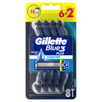 Gillette Blue 3 Comfort, maszynka do golenia, trzyostrzowa, jednorazowa, 6 sztuk + 2 sztuki - zdjęcie produktu
