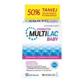 Multilac Baby Synbiotyk, krople dla dzieci od 2 miesiąca, 2 x 5 ml USZKODZONE OPAKOWANIE - zdjęcie produktu