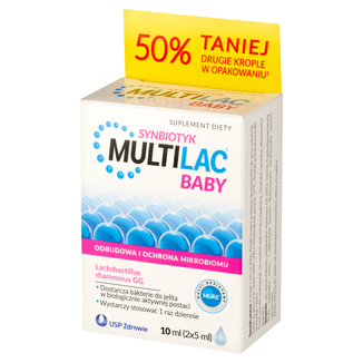 Multilac Baby Synbiotyk, krople dla dzieci od 2 miesiąca, 2 x 5 ml USZKODZONE OPAKOWANIE - zdjęcie produktu