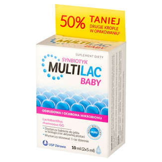 Multilac Baby Synbiotyk, krople dla dzieci od 2 miesiąca, 2 x 5 ml - zdjęcie produktu