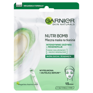 Garnier Skin Naturals Nutri Bomb, odżywczo-odbudowująca maska na tkaninie, z mlekiem migdałowym, 1 sztuka - zdjęcie produktu