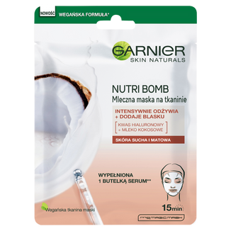 Garnier Skin Naturals Nutri Bomb, odżywczo-rozświetlająca maska na tkaninie, z mlekiem kokosowym, 1 sztuka - zdjęcie produktu