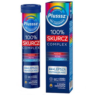 Plusssz 100% Skurcz Complex, smak pomarańczowo-grejpfrutowy, 20 tabletek musujących  USZKODZONE OPAKOWANIE - zdjęcie produktu