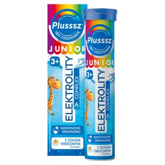Plusssz Junior Elektrolity Complex, dla dzieci powyżej 3 roku życia, smak pomarańczowy, 20 tabletek musujących - zdjęcie produktu