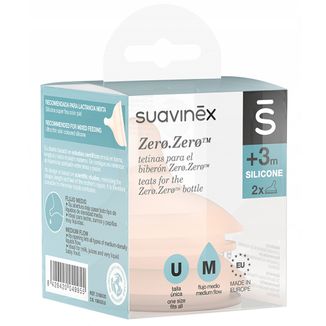 Suavinex Zero Zero, smoczek do butelki, silikonowy, antykolkowy, średni przepływ, od 3 miesiąca, 2 sztuki - zdjęcie produktu